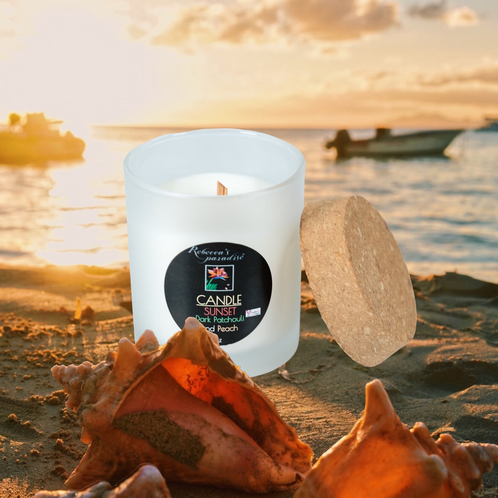 Sunset Candle with Dark Patchouli  and Peach - Rebecca's Paradise